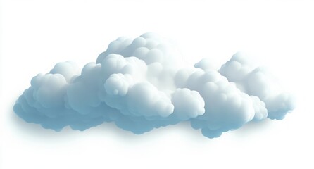 large soft fluffy cloud with gentle blue shading floating serenely on a clean white background, evoking calm and dreamlike tranquility