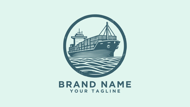 Classic cargo ship on the ocean vector logo design for a maritime transport and logistics freight business
