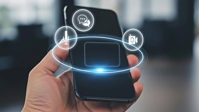 Agentic AI assistant interface on smartphone with voice and chat icons