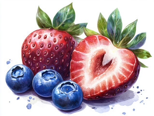 blueberry and strawberry fruits isolated on white background