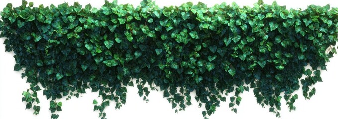 dense curtain of green ivy leaves and trailing vines hanging over a white background with a fresh serene mood