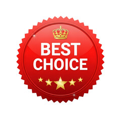 Red best choice award seal with crown and stars isolated on transparent background
