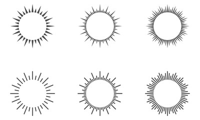 Array of Radiant Designs: A collection of six meticulously crafted sunburst designs, exuding energy and brilliance, perfect for a multitude of creative projects.