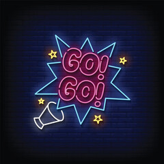 go go neon signboard with brick wall background vector