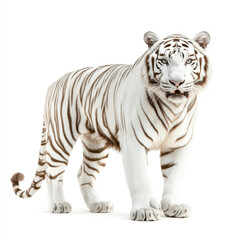 White tiger walking on white background