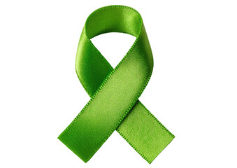 Glossy green awareness ribbon against a black background