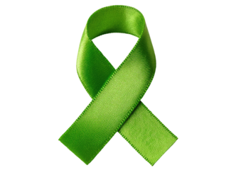 Glossy green awareness ribbon against a black background
