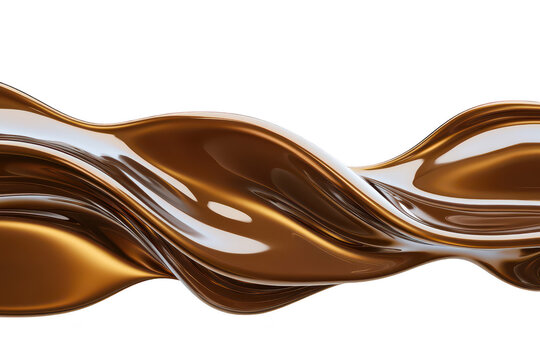 A smooth. flowing wave of rich. glossy chocolate syrup gracefully undulating across a bright white background. perfect for culinary and dessert-related visual content