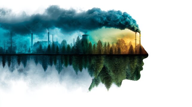 ecology impact factor, Consequences of Human Pollution: Mixed Media Art Depicting Environmental Devastation from Industrial Activities