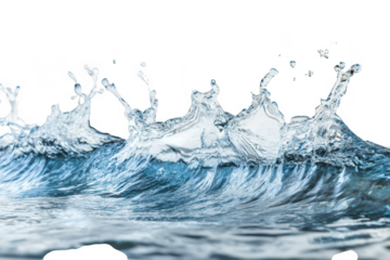 Close-up view of splashing water waves creating dynamic ripples against a white background. the beauty of nature and fluid motion. ideal for use in design and advertising