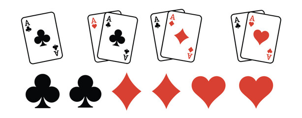 Playing card gambling illustration featuring spade, club, heart, and diamond symbols, ideal for casino, poker, card game, and entertainment vector design projects.