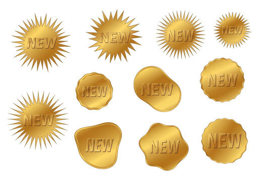Golden new labels collection isolated on transparent background