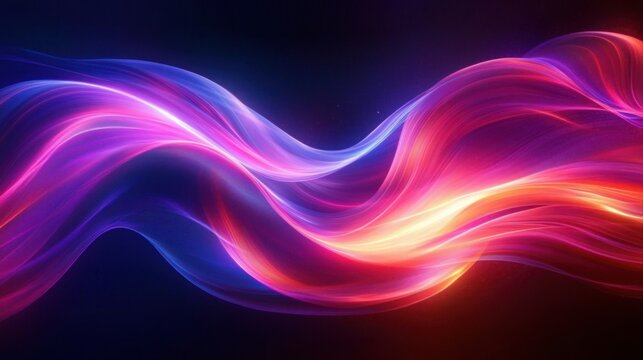 Luminous flowing ribbons of neon color sweeping across a dark background, dynamic and ethereal, evoking energy and wonder - Powered by Adobe