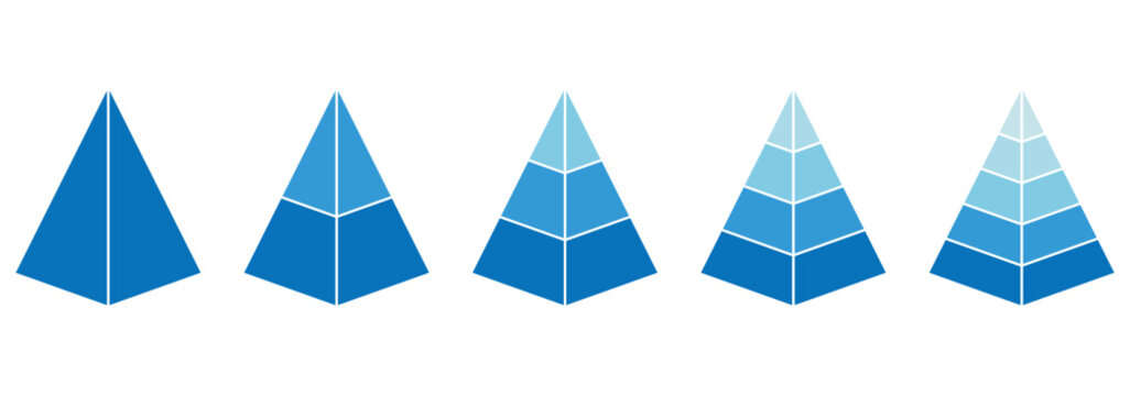 3d shapes pyramid vector icons set. Triangular pyramid icon. Triangle hierarchy data segments collection. Business concept. Vector illustration