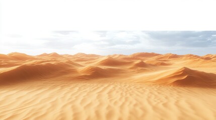 vast sunlit sand dune landscape with rippled golden dunes under a bright cloudy sky conveying serene desolate solitude