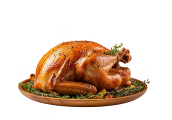 Roasted thanksgiving turkey dinner isolated on transparent background