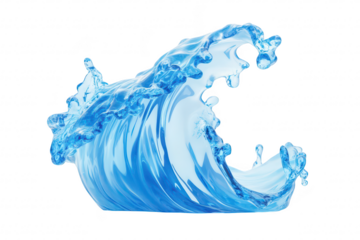 A dynamic and depiction of a crashing wave made of clear blue water. fluid motion and clarity. suitable for backgrounds or themes related to nature and water