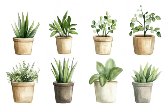 A collection of various indoor plants in terracotta pots. a diverse range of greenery. including succulents and leafy plants. ideal for home decor and gardening inspiration
