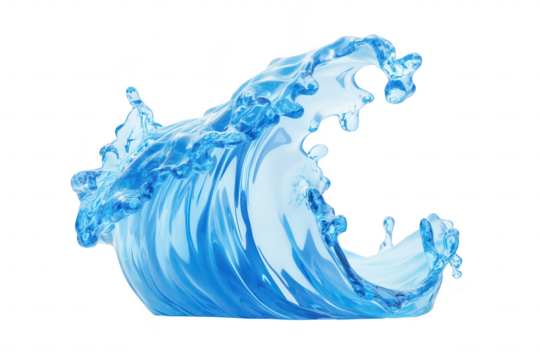 A dynamic and depiction of a crashing wave made of clear blue water. fluid motion and clarity. suitable for backgrounds or themes related to nature and water