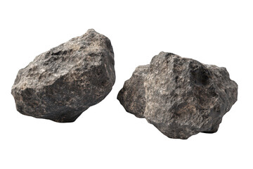 Two rugged. textured rocks positioned closely together on a clean. white background. their natural formations and colors. ideal for use in geological or nature-related projects