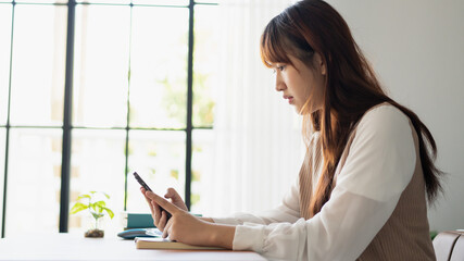 Asian student woman online learning from home