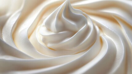 Close-up swirl of silky vanilla cream frosting with smooth glossy texture, indulgent and decadent