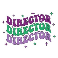 Retro style director text with sparkles and stars