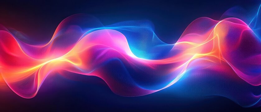 luminous multicolor flowing ribbons of light across a dark backdrop conveying vibrant energy, dynamic motion and a futuristic mesmerizing mood