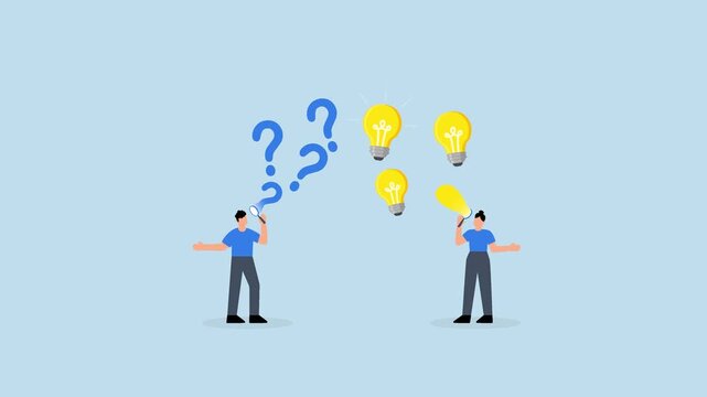 question and answer - question and answer, 4k animation business individuals featuring question mark and light bulb thought bubble.