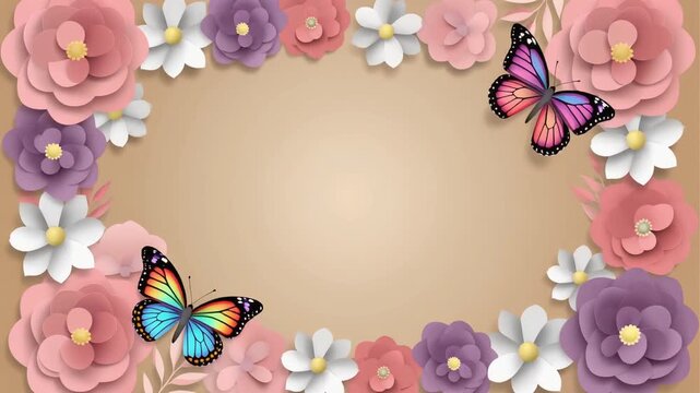 Whimsical floral border with colorful butterflies, perfect for spring and summer designs