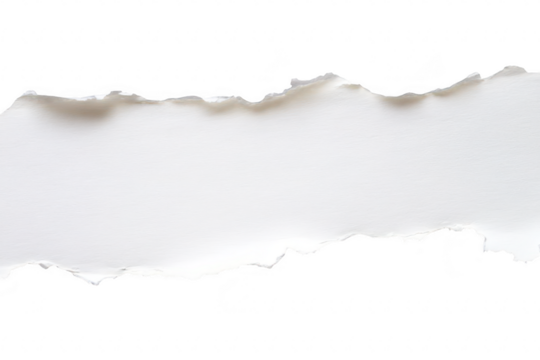 A close-up view of a torn edge of white paper. the texture and irregularities of the tear. set against a clean. bright background. ideal for design and creative projects