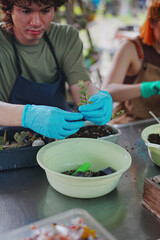 Young Asian Gen Z Men and Women Working Together at  Cactus Farm Business
