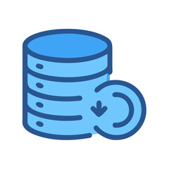 Database icon with download arrow in flat design style
