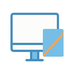 Flat vector monitor graphic with document on black background