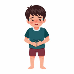 Fototapeta premium Little Boy Suffering From Stomach Ache or Abdominal Pain Illustration