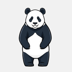 Cute cartoon giant panda standing upright, smiling, isolated vector illustration on gray background.