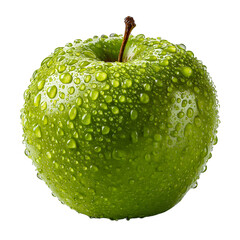 Fresh green apple with sparkling water droplets, healthy, crisp. isolated on transparent background