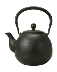 Hammered dark metal teapot isolated on a transparent background