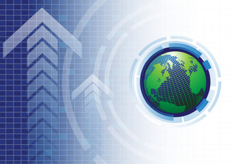 Background image conveys the concept of success, growth, and technology.