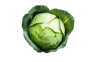 Fresh green cabbage with tightly packed leaves. placed on a clean white background. its color and texture. ideal for culinary and health-related content