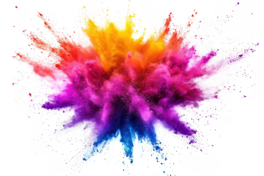 A explosion of colorful powders creating a dynamic visual display. set against a white background. ideal for creative projects and artistic expressions