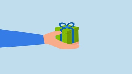 Gift reward program - Gift reward program, 4k animation special loyalty program concept, hand giving gift box with ribbon.