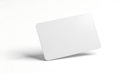 A single blank white card with rounded corners casting a shadow on a bright white surface background