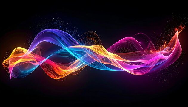 Vivid, flowing, multicolored energy wave against a dark backdrop - Powered by Adobe