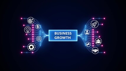 Business growth, innovation, and financial progress in modern economy. Optimization of business and production processes. Virtual network connecting service with graphical icons in various. - Powered by Adobe