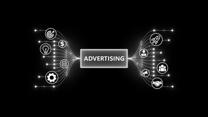 Digital advertising and marketing strategy for modern business growth. Optimization of business and production processes. Virtual network connecting service with graphical icons in various. - Powered by Adobe