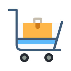 Shopping cart carrying a package against black background