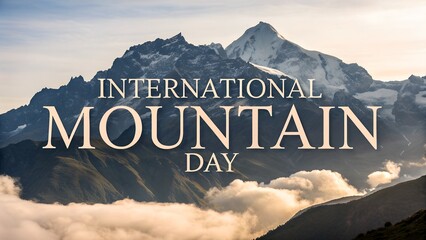 International Mountain Day alpine sunrise over misty snow peaks and green slopes in dramatic cloudscape view
