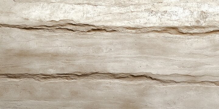 weathered horizontal sandstone wall with layered sediment bands, rough beige texture and serene earthy tones - Powered by Adobe