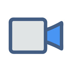 Video camera icon illustration with blue outline on black